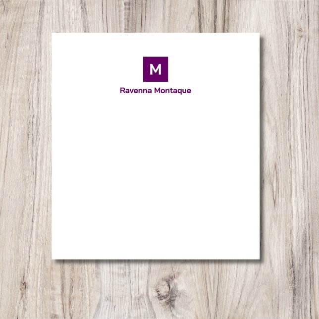 Bloco De Notas Plum Purple Modern Chic Trendy Monogram Name  (Criador carregado)