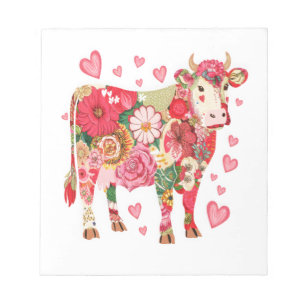 Bloco De Notas Png Vaca Floral, Design De Vaca Fofo Png
