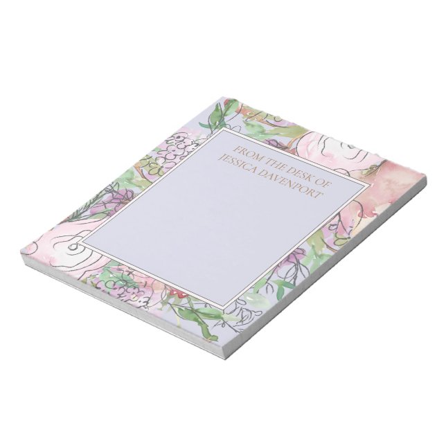 Bloco De Notas Poeira Azul Pastel Rosa Floral Da Mesa (Invertido)
