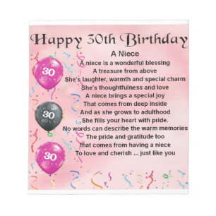 Bloco De Notas Poema da sobrinha - aniversário de 30 anos