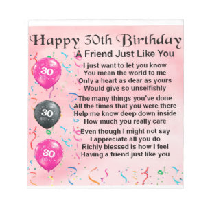 Bloco De Notas Poema do amigo - aniversário de 30 anos