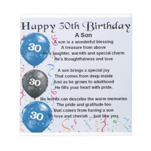 Bloco De Notas Poema do filho - design do aniversário de 30 anos