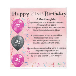 Bloco De Notas Poema do Goddaughter - design do aniversário de 2