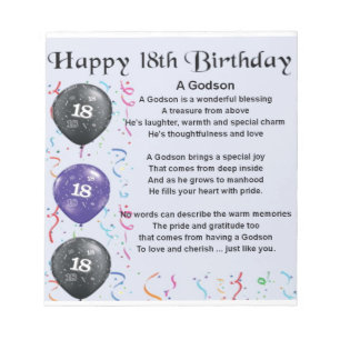 Bloco De Notas Poema do Godson - 18o design do aniversário