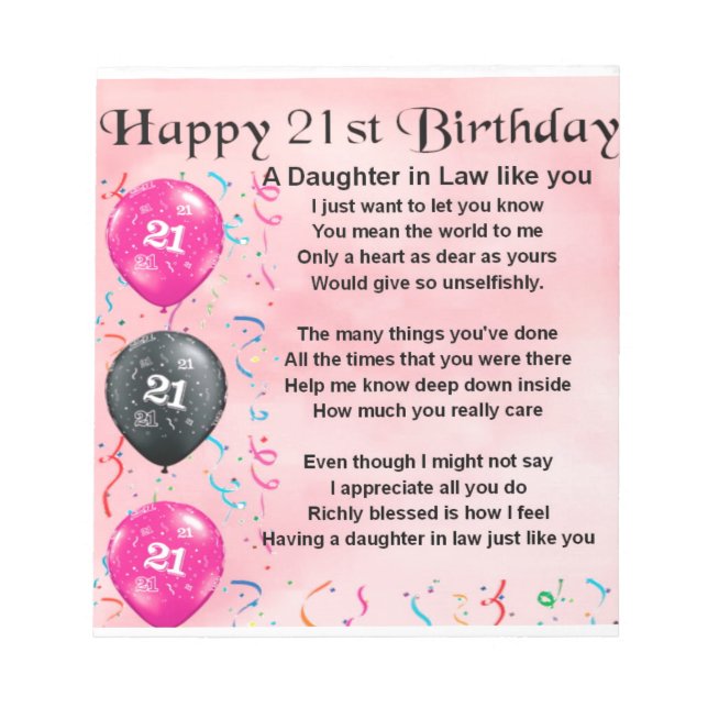 Bloco De Notas Poema para Nora no 21º Aniversário (Frente)