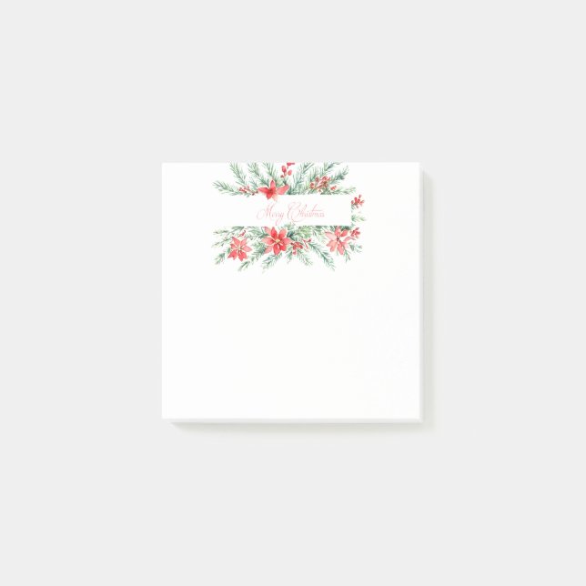 Bloco De Notas Poinsettia aquática e Natal verde (Frente)