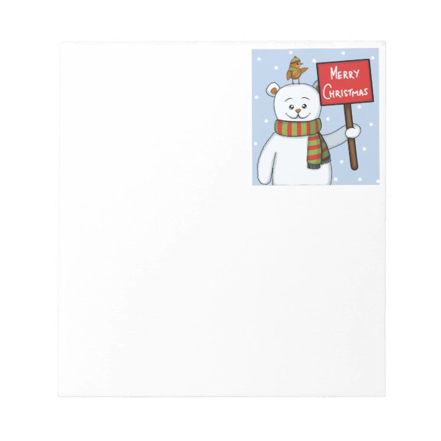 Bloco De Notas Polar Bear and Robin Christmas Greeting (Frente)