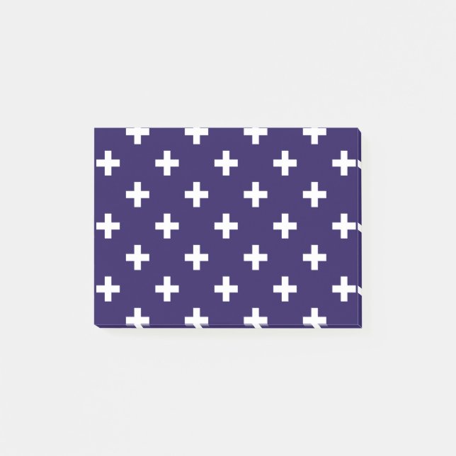 Bloco De Notas Polka branca cruza a azul-marinho (Frente)