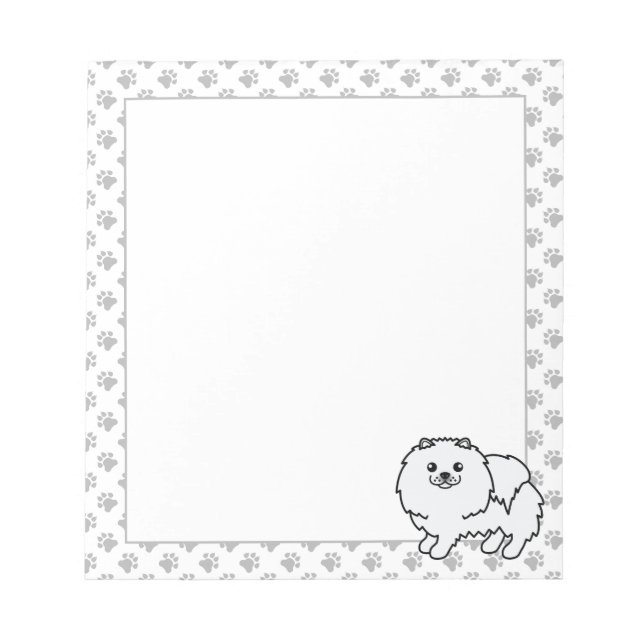 Bloco De Notas Pomerânia Branco Cachorro de Desenho Animado Fofo (Frente)