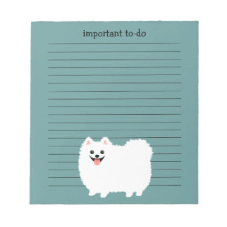 Bloco De Notas Pomerânia Branco Fofo com Texto Personalizado