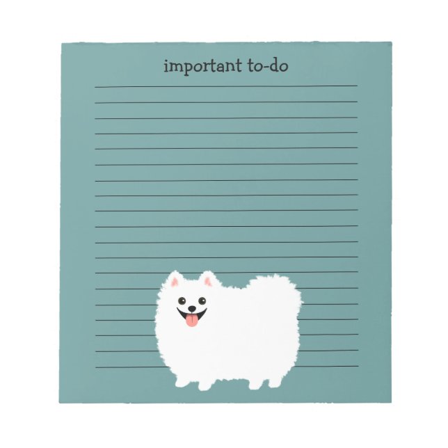 Bloco De Notas Pomeraniano branco bonito com texto personalizado (Frente)