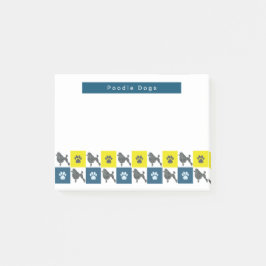 Bloco De Notas Poodle Dog & Paw Yellow & Blue Grid Silhouette