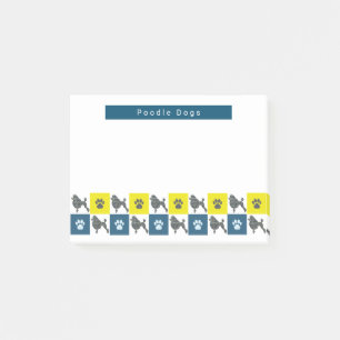 Bloco De Notas Poodle Dog & Paw Yellow & Blue Grid Silhouette