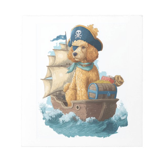 Bloco De Notas Poodle Pirata � Cão Marinho Engraçado (Frente)