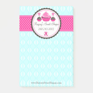 Bloco De Notas Pop de Bolo Personalizados e Cupcake Aqua Rosa V1