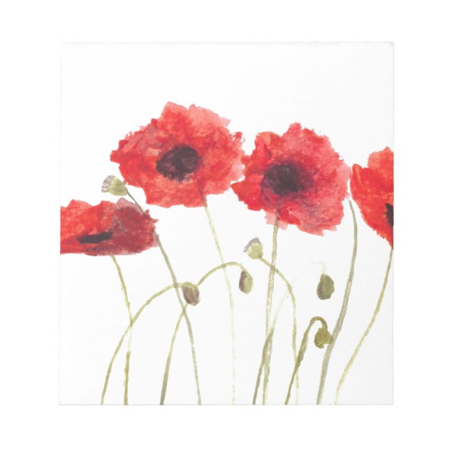 Bloco De Notas Poppies flores vermelhas papoila papoila aquarela  (Frente)