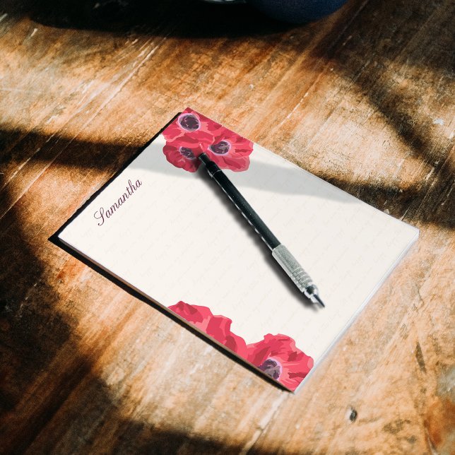 Bloco De Notas Poppies vermelhos no fundo do texto personalizados (Criador carregado)