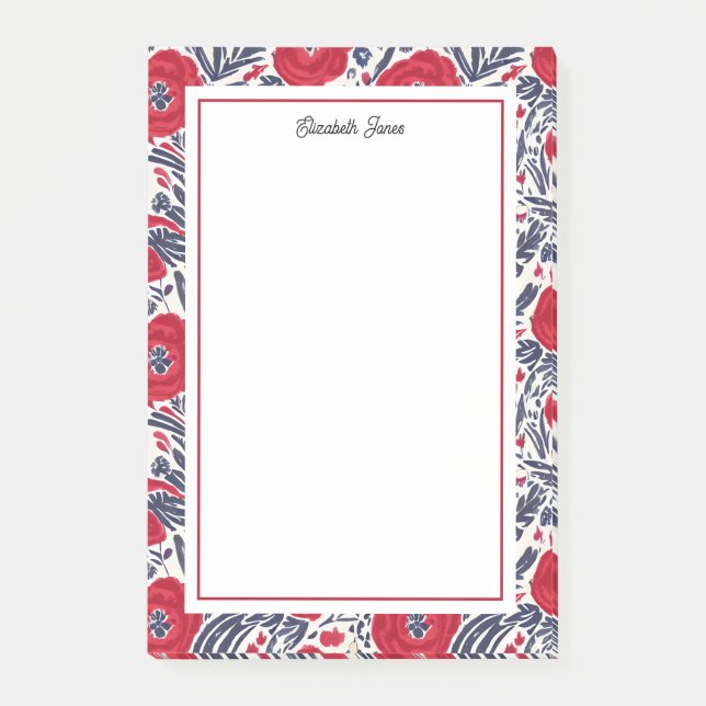 Bloco De Notas Populações Florais Vermelhas E Azuis (Frente)