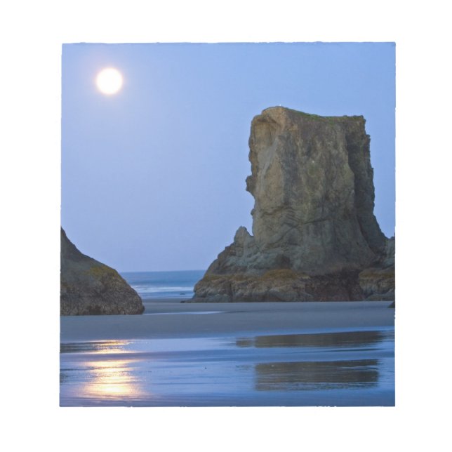 Bloco De Notas Pôr da lua, Praia de Bandon, Oregon. (Frente)