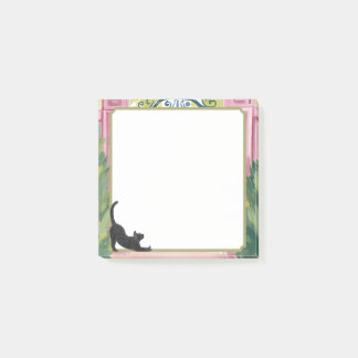 Bloco De Notas Portão de Jardim em Aquarela & Gato Preto Esticado