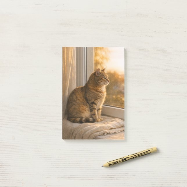  Bloco de Notas Post‑It® Gato na Janela 4" × 6" (Na mesa)