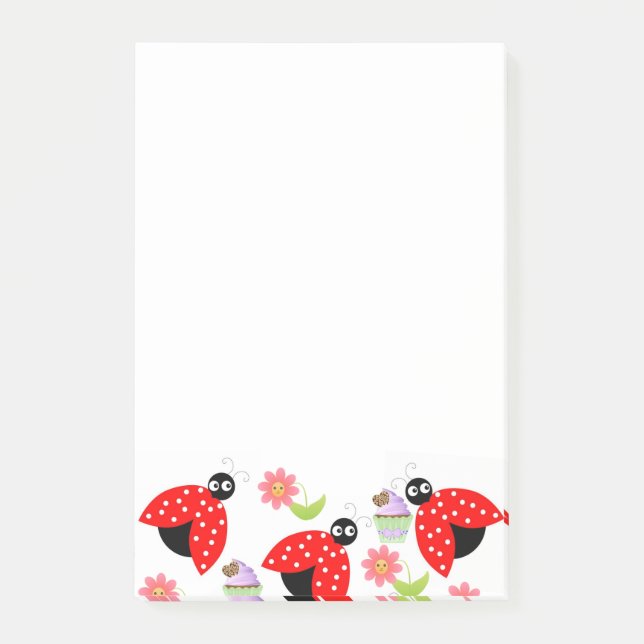 Bloco De Notas Post-it Notes Joaninha Floral Cupcake (Frente)