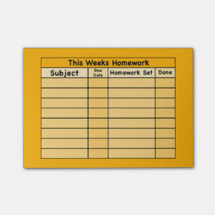 Bloco De Notas Post-it semanal dos trabalhos de casa