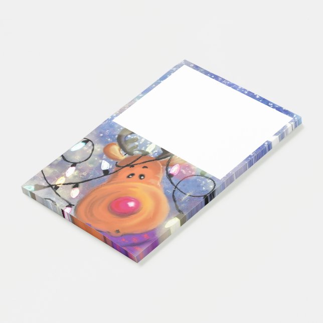 Bloco De Notas Posta de Natal que faz Notas com o Happy Reindeer (Inclinado)