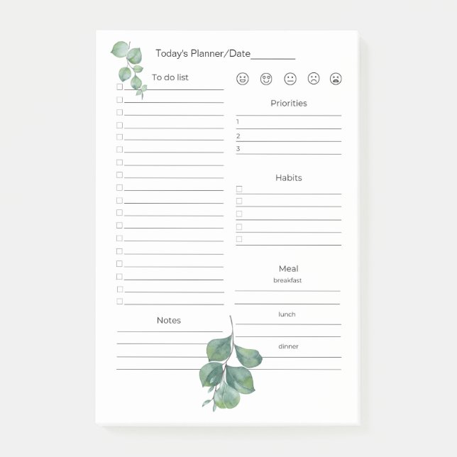 Bloco De Notas Poste-o Notas 4"x6" Objetivos Diários, Planejament (Frente)