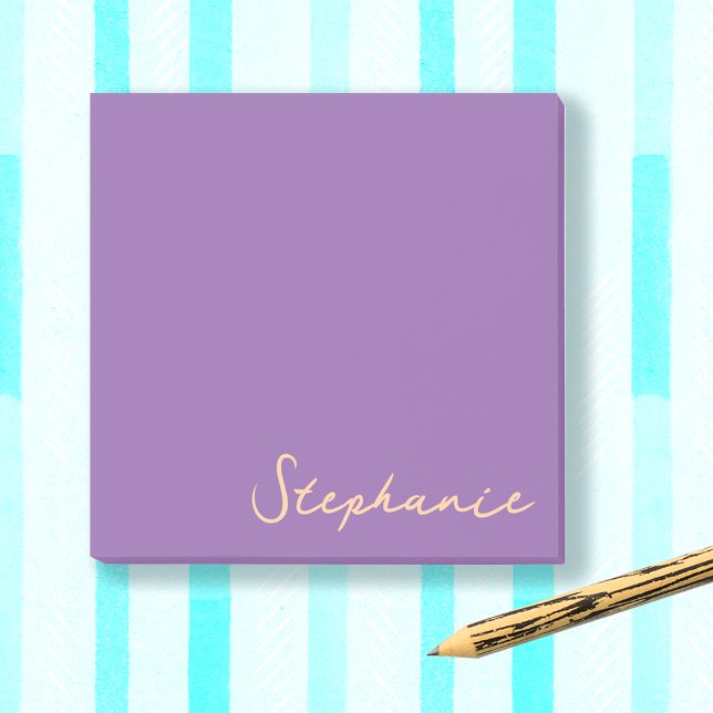 Bloco De Notas Posto de Script Purple Personalizado - Notas Adici (Zazzle Personalized Purple Script Post it Sticky Notes)