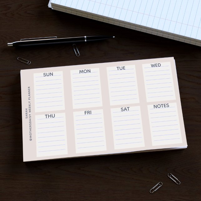 Bloco De Notas Posto Grande do Planejador Semanal Cor-de-Rosa Not (Add your name and swap the days around if you like to this really useful weekly planner post it note)