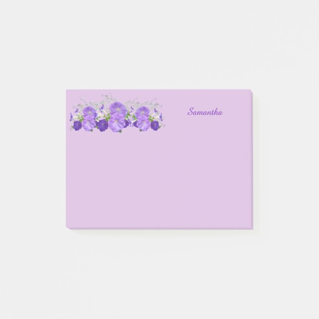 Bloco De Notas Posto Personalizado da Flor Roxo Notas 4x3 (Frente)