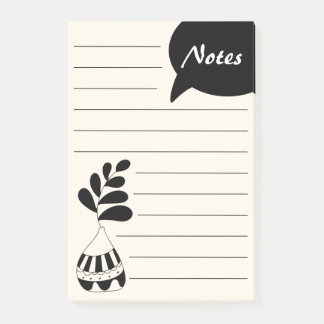 Bloco De Notas Pote de Flor desenhado Elegante Preto e Branco