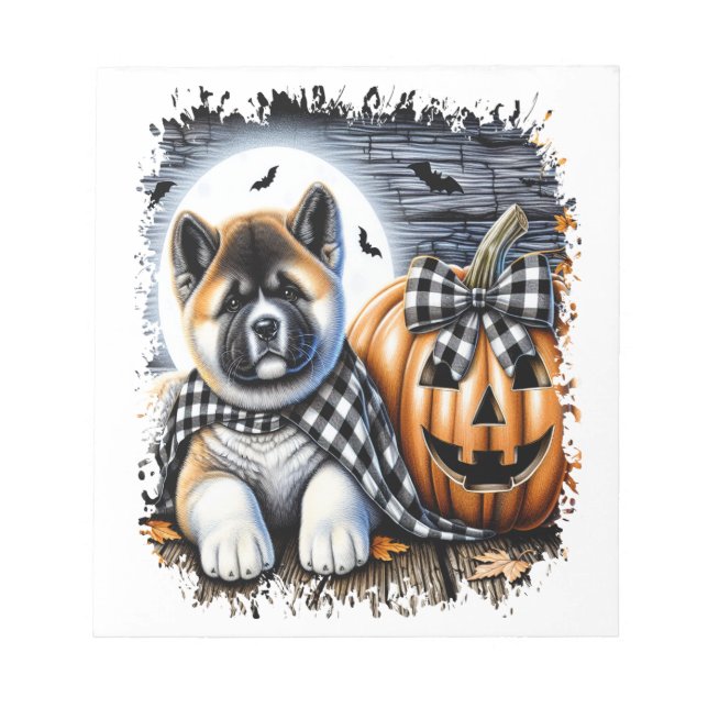 Bloco De Notas Praça de Halloween do Cão Akita (Frente)
