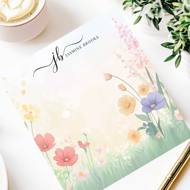 Bloco De Notas Prado de Flores Silvestres Chic Personalizado em A (Criador carregado)
