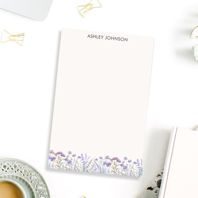 Bloco De Notas Prado de Flores Silvestres Roxas em Aquarela (In situ Office desk)