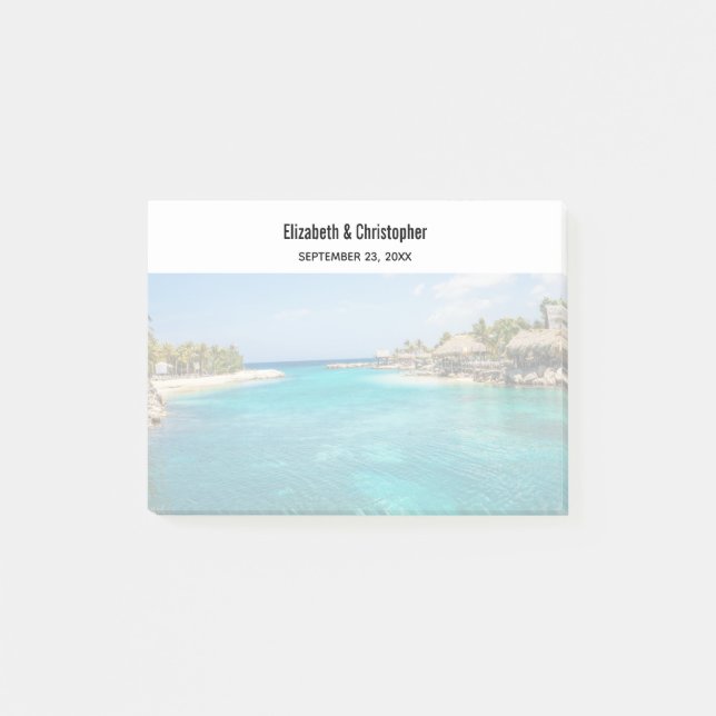 Bloco De Notas Praia tropical Cênica com Casamento de Huts Thatch (Frente)