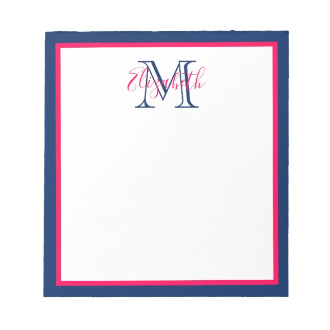 Bloco De Notas Pré-disquete, rosa e monograma azul Marinho (Frente)