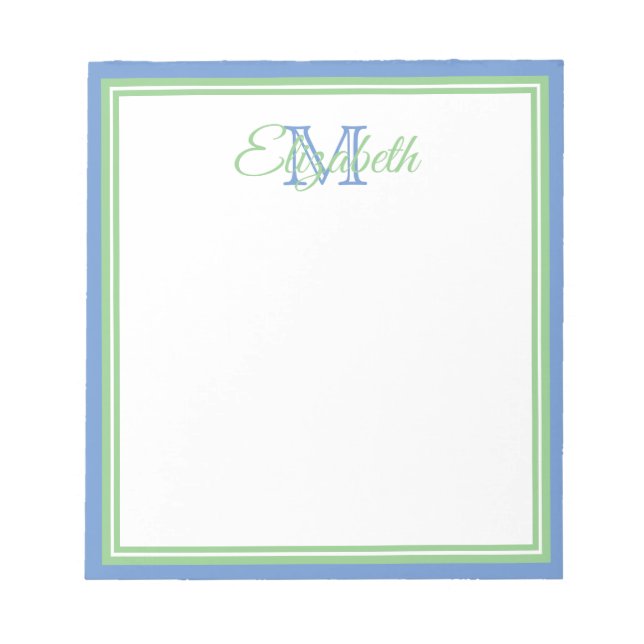 Bloco De Notas Pré-ppy Cornflower Blue e Sage Green Monograma (Frente)