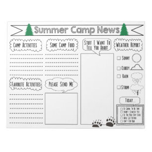 Bloco De Notas Preencha o Papel de carta Camp - Letra Summer Camp