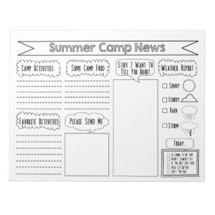Bloco De Notas Preencha o Papel de carta do acampamento de Verão
