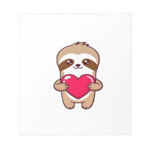 Bloco De Notas Preguiça Kawaii Chibi Abraçando Coração � Camiseta