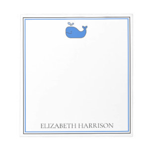 Bloco De Notas Preppy Blue Whale Personalizado