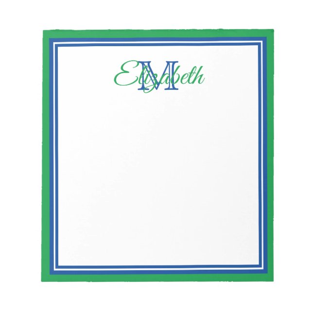 Bloco De Notas Preppy Bright Kelly Green e Deep Blue Monograma (Frente)