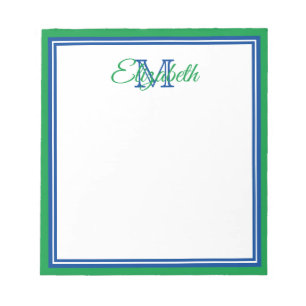 Bloco De Notas Preppy Bright Kelly Verde e Azul Profundo Monogram