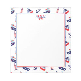 Bloco De Notas Preppy Nautical Sailboats Monogram
