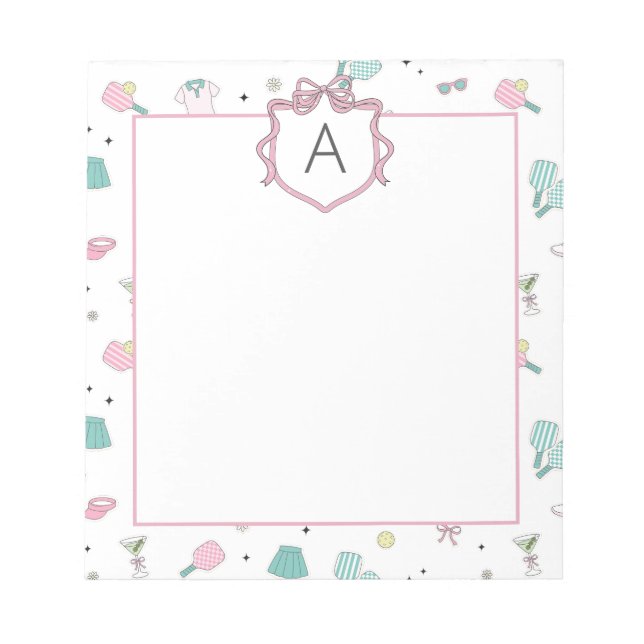 Bloco De Notas Preppy Prink Pickleball Monogram Notepad (Frente)