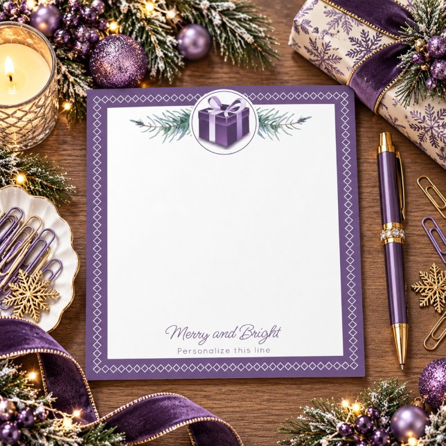Bloco De Notas Presente de Natal Roxo Personalizado (Purple Christmas Gift Personalized Notepad)