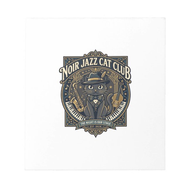 Bloco De Notas Presente para Pai de Gato Jazz Noir - Gato Jazz No (Frente)