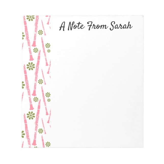 Bloco De Notas Presente Personalizado para Músicos Clarinet (Frente)